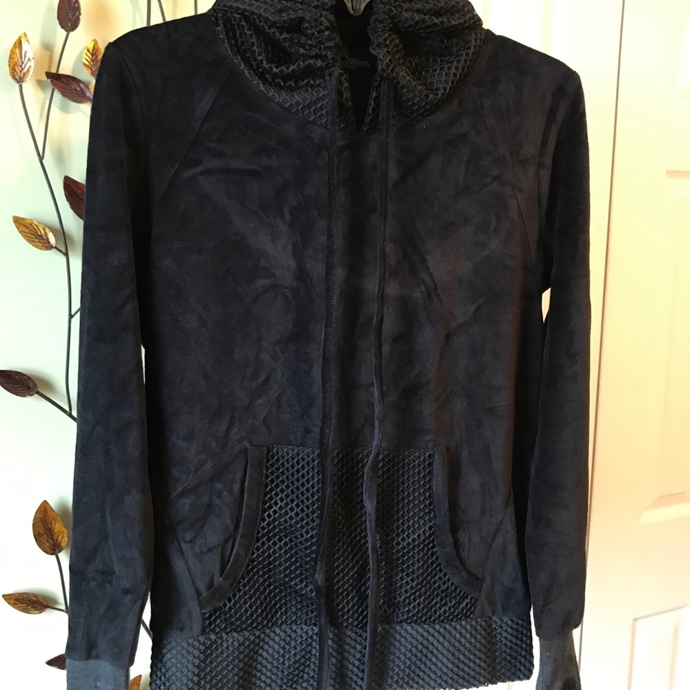 Black Velour & Mesh Pocket Hoodie